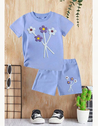 Cute Girls Two Pieces Suit Splash Berry Floral Set for Little Girls