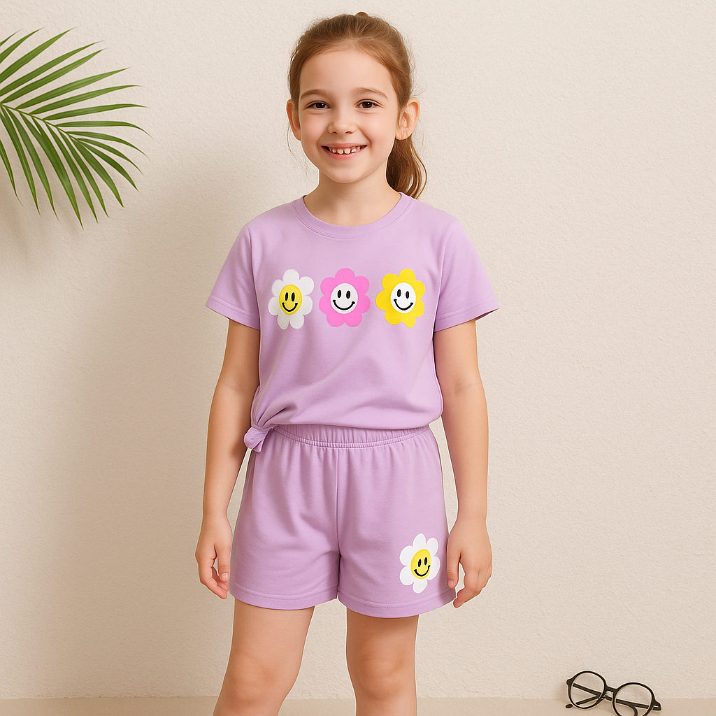 Cute Girls Two Pieces Suit Splash Berry Floral Set for Little Girls