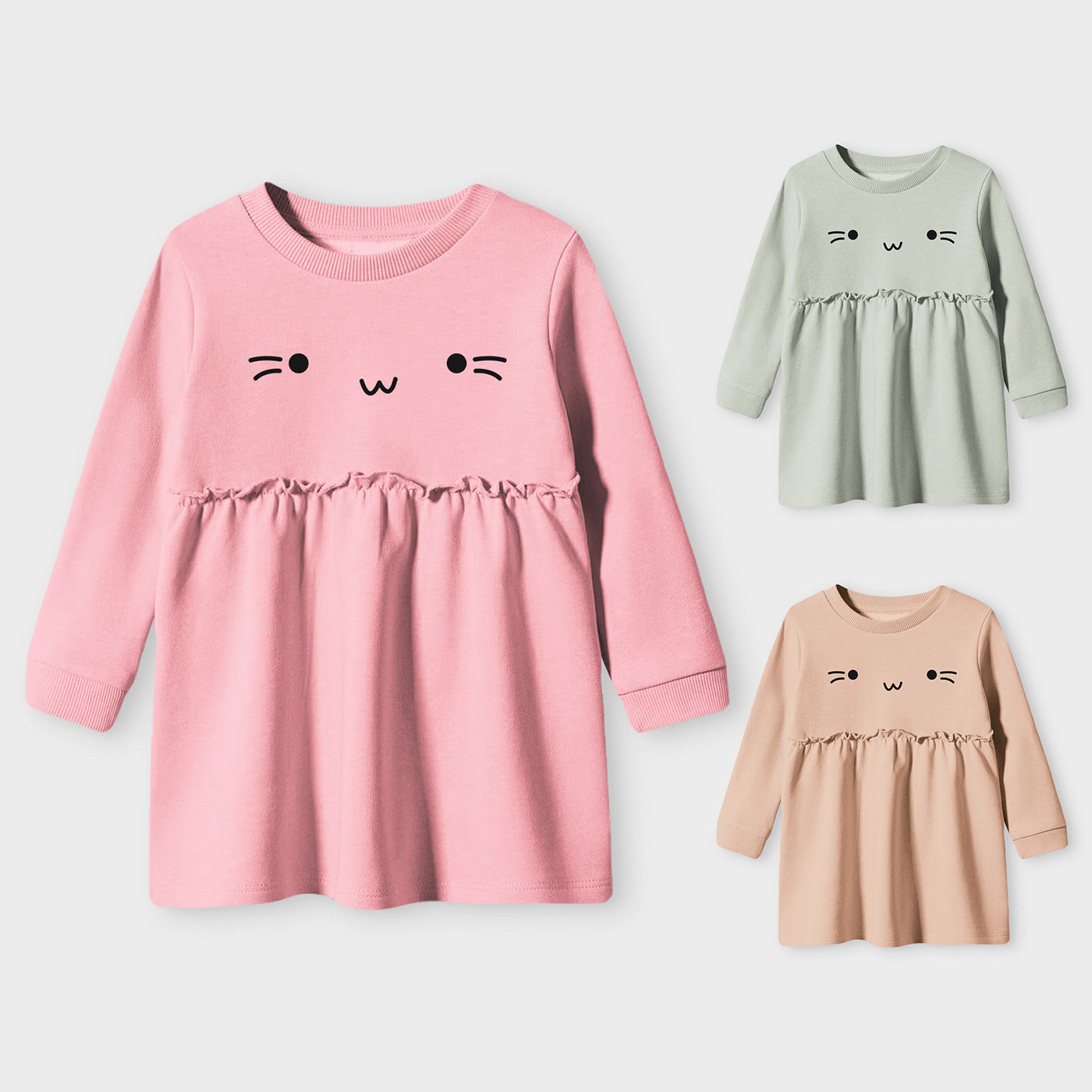 Toddler & Baby Girls Long Sleeve Kitty Cat Dress (Winter Stuff)