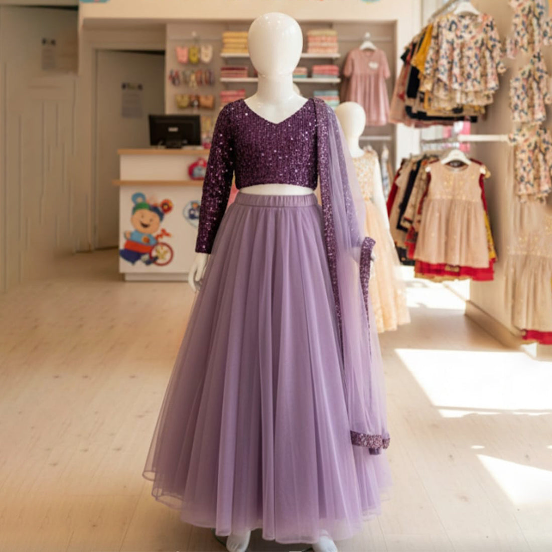 Girls sequence top with net lehenga summer