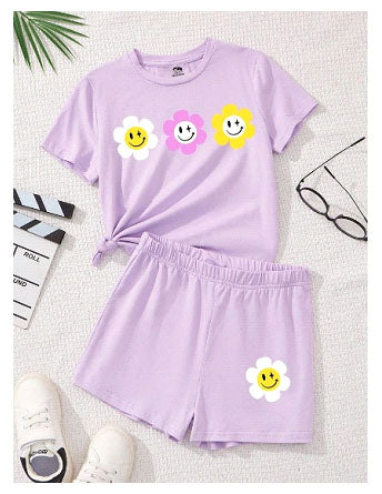 Cute Girls Two Pieces Suit Splash Berry Floral Set for Little Girls