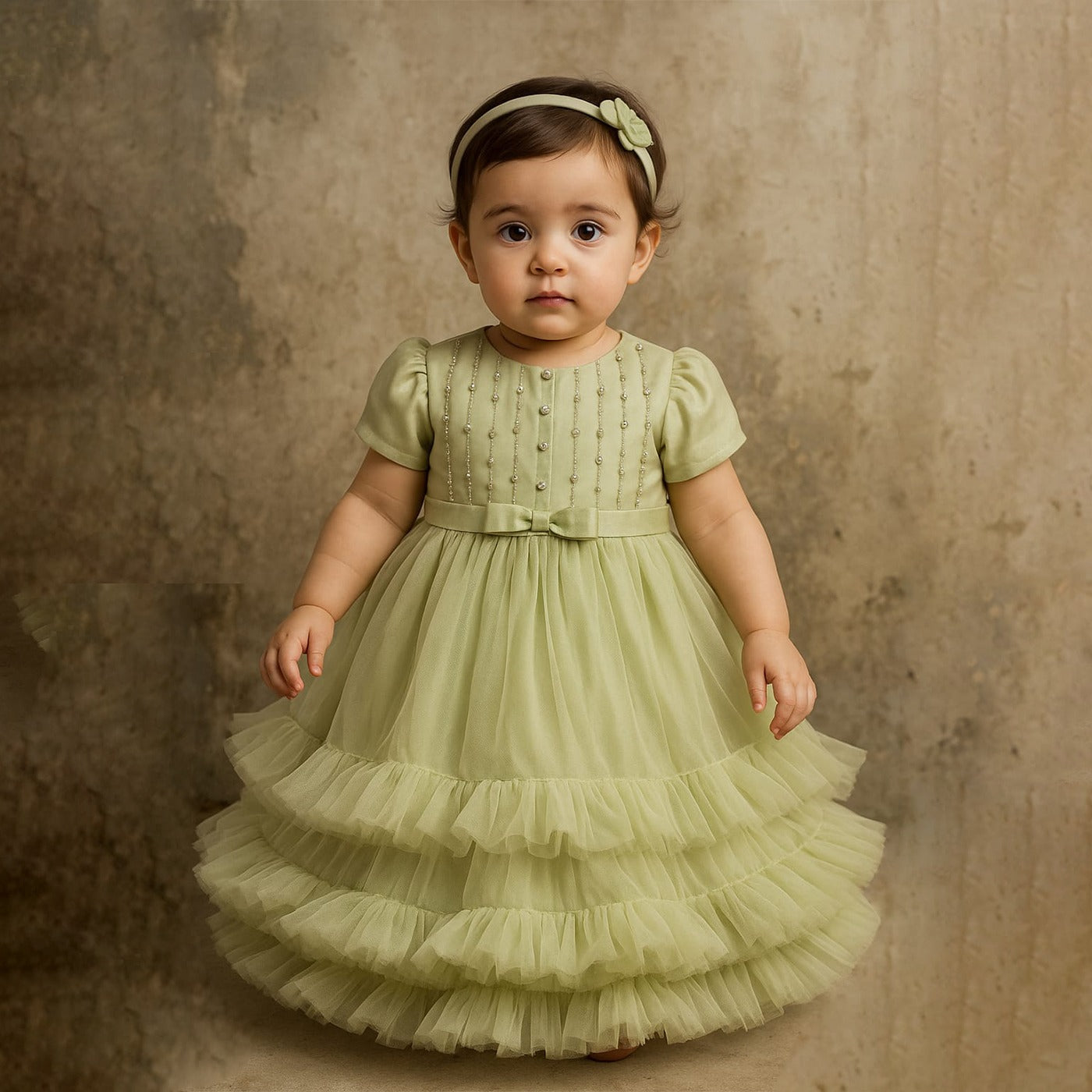 cute party wear dress in green for cute girls
