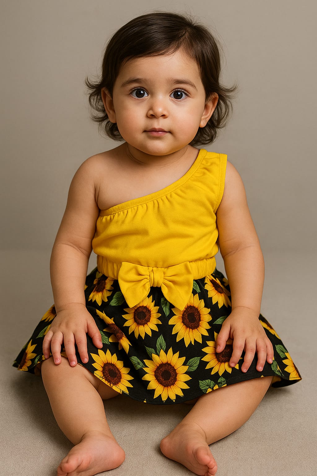 Girls Toddler cotton yellow sunflower Dress Style