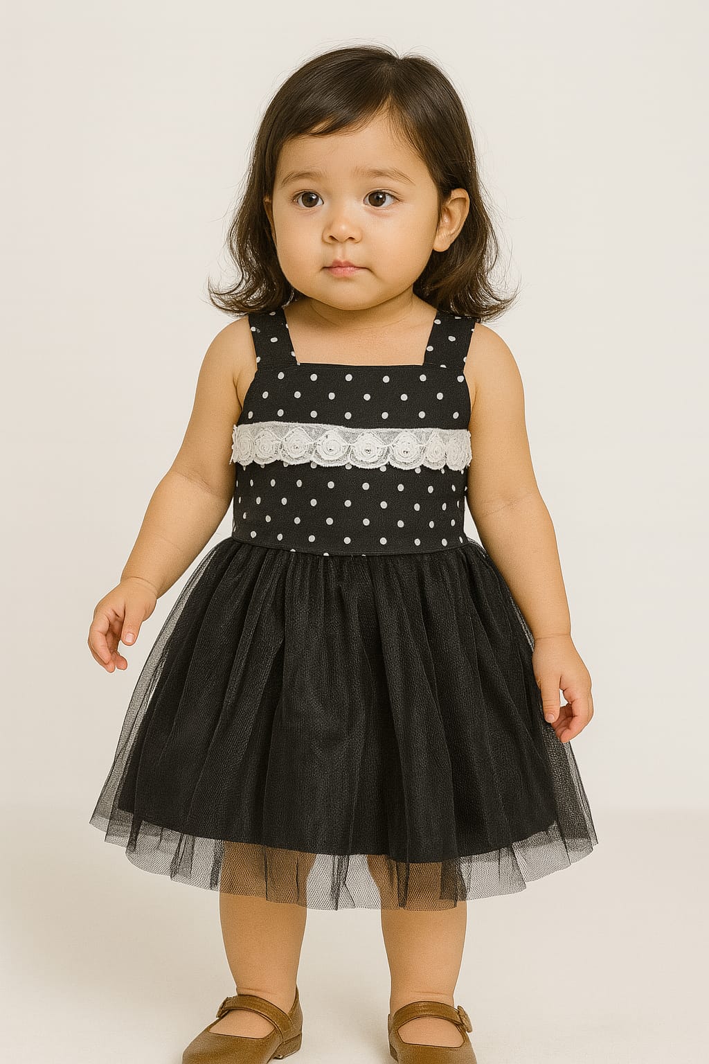 Summer girls polka dots frock with pom pom