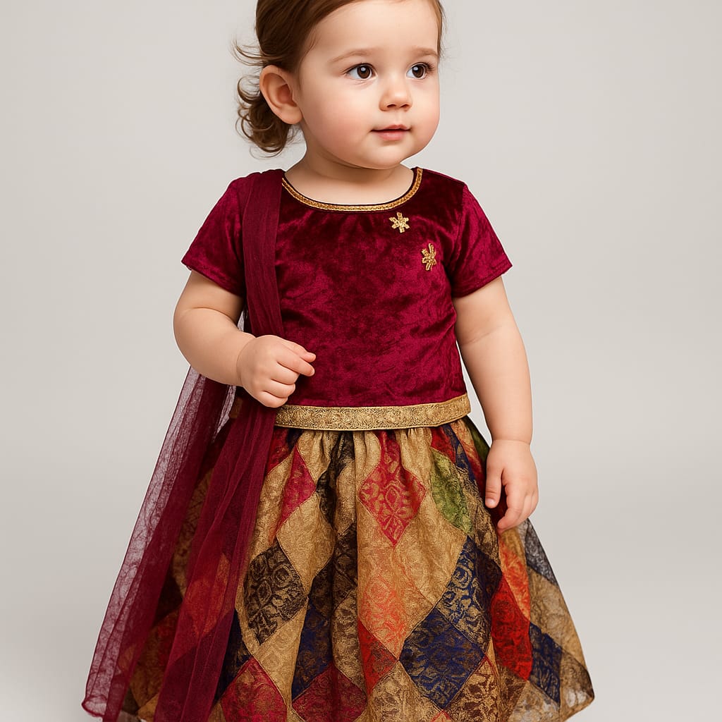 velvet beautiful lehenga set kids baby girls