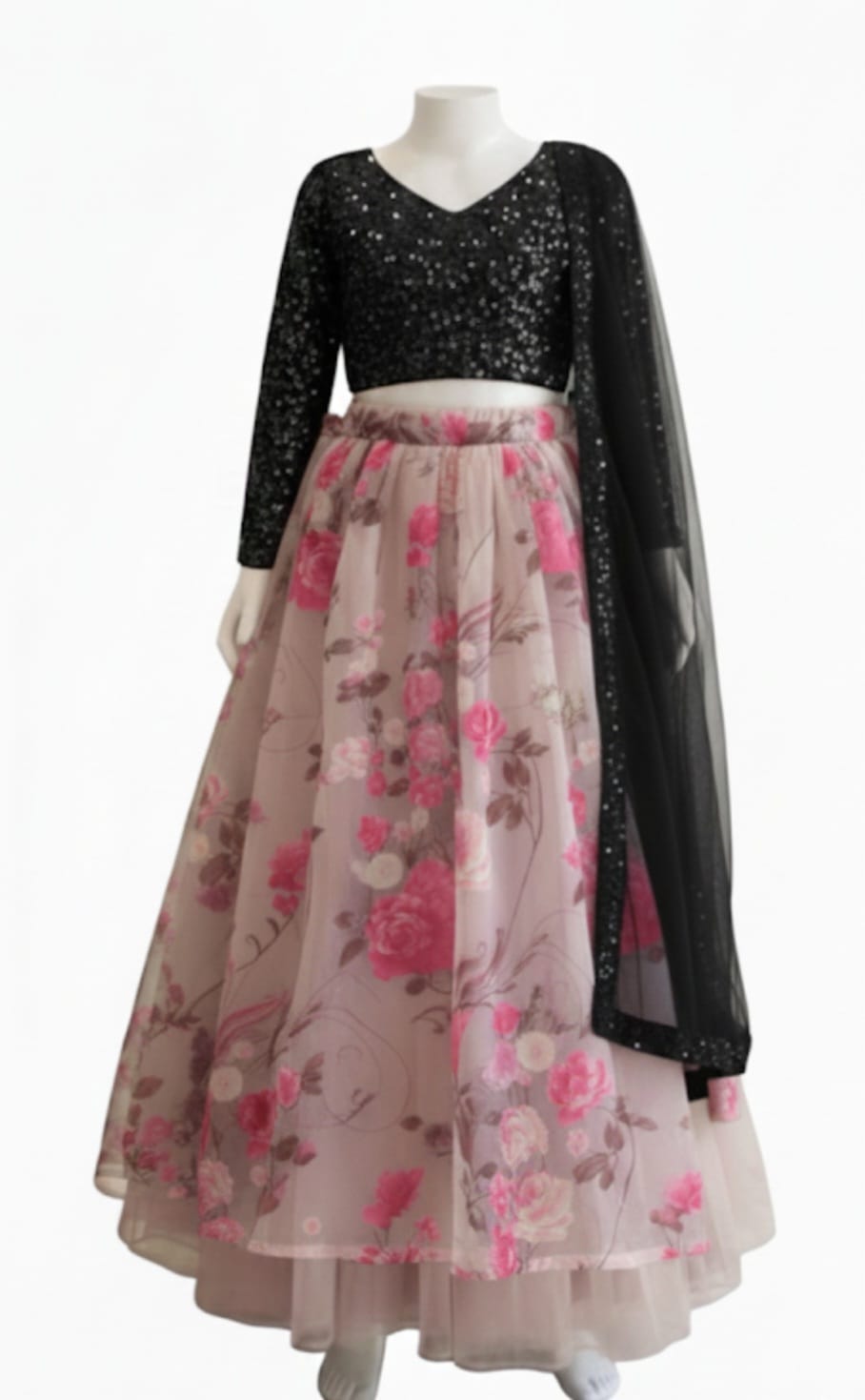 Girls sequence top with net lehenga