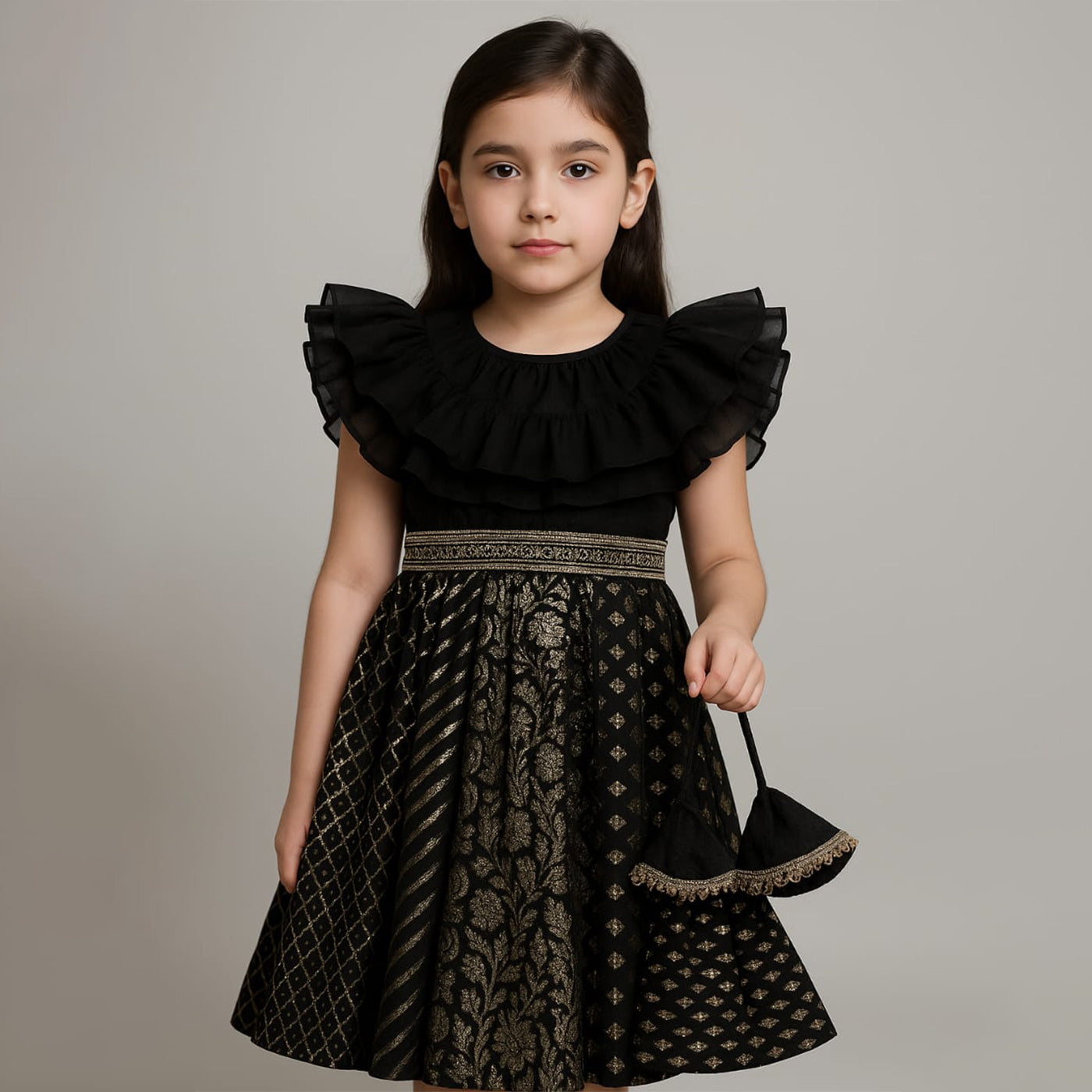 2pcs Girls net frock Black Cute Style