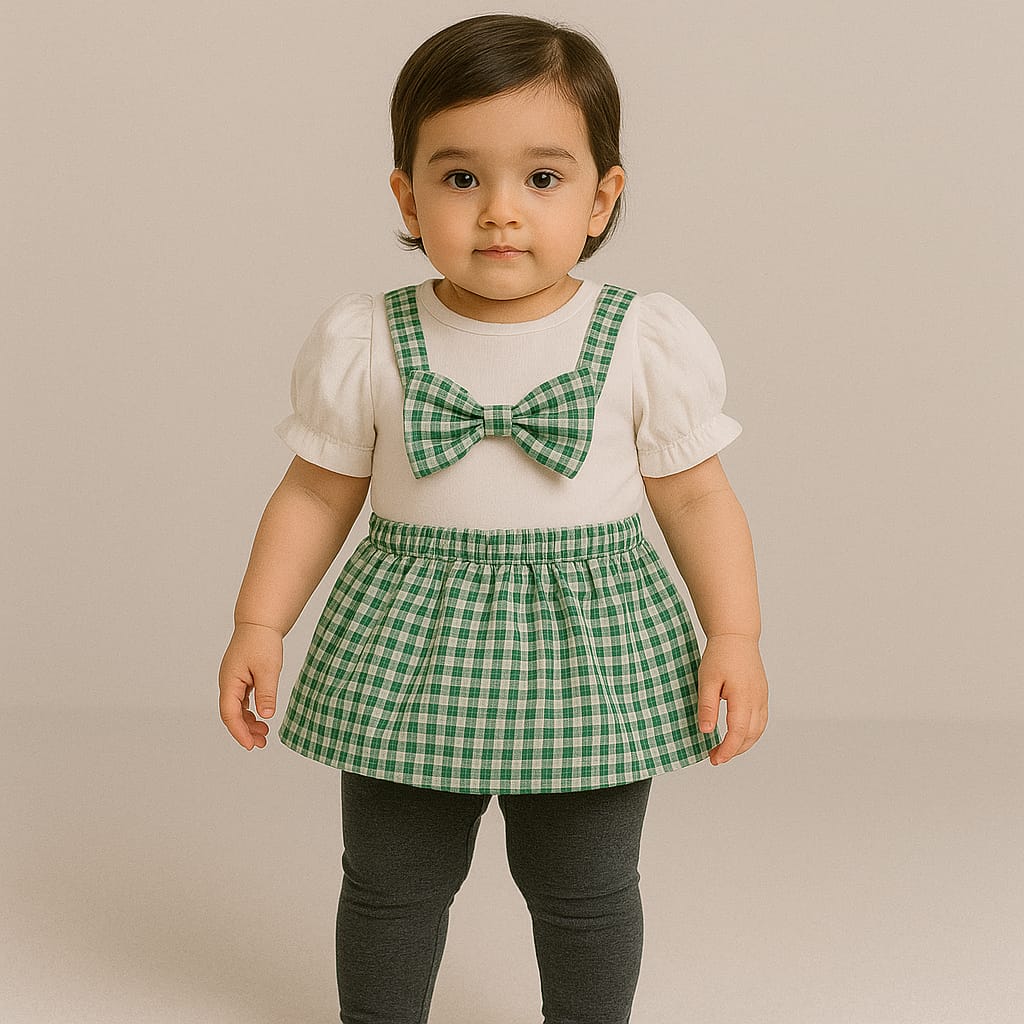 summer dress girls cool style cotton check green