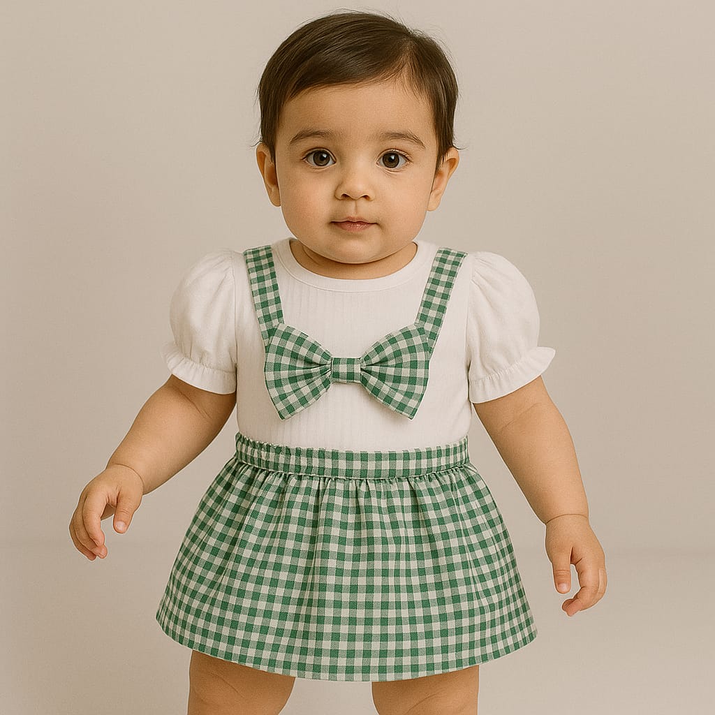 summer dress girls cool style cotton check green