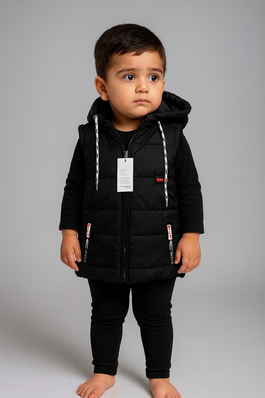 winter puff sleeveless jacket for girls/boys with pajama t shirt full sleeve pack of three