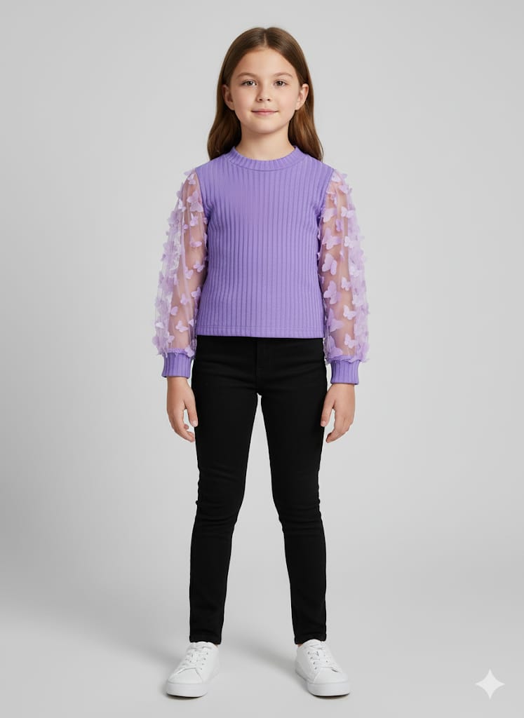 Girls Fleece Set 3d butterfly top pajama