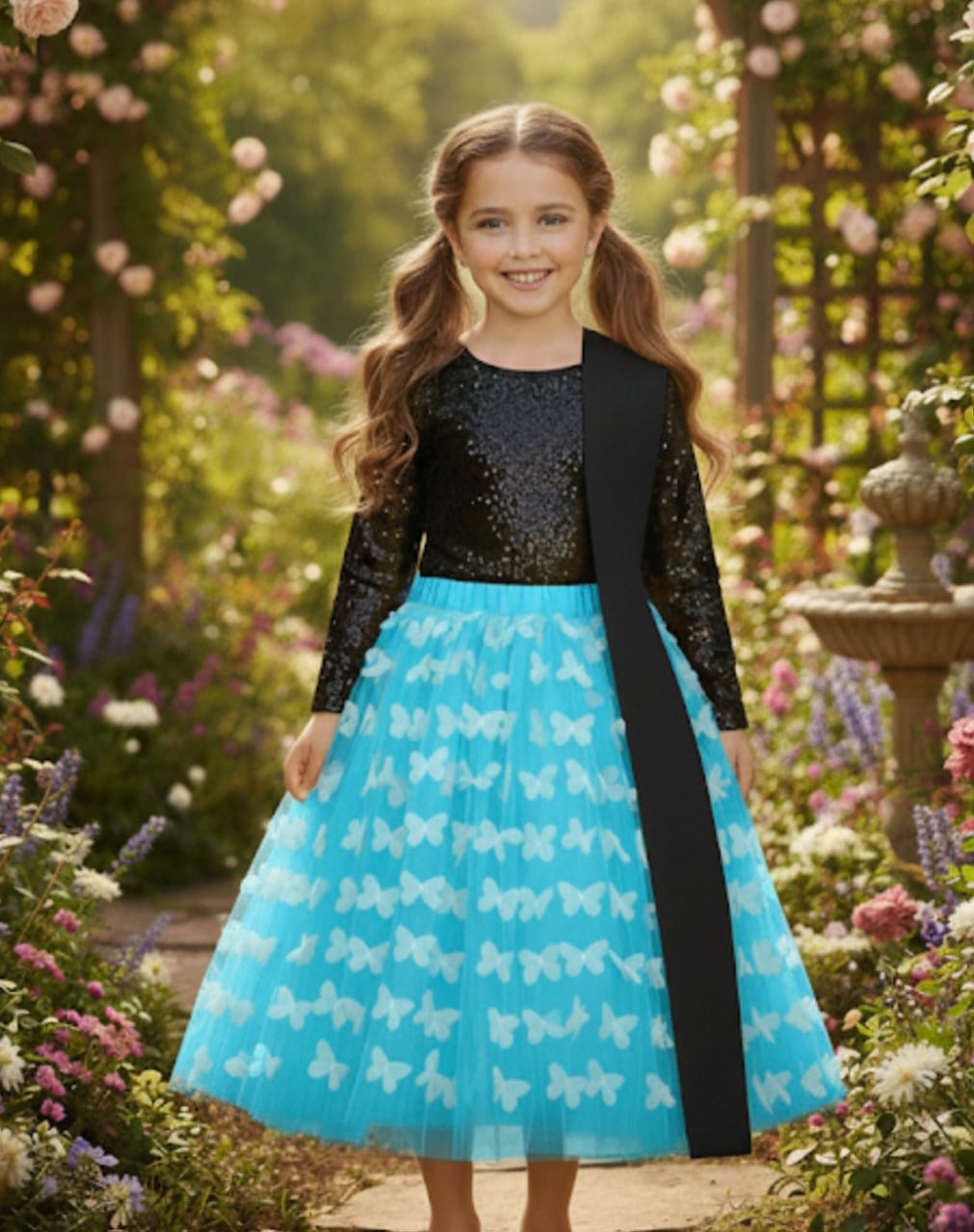 3D party wear butterfly lehenga top dupata set baby girls