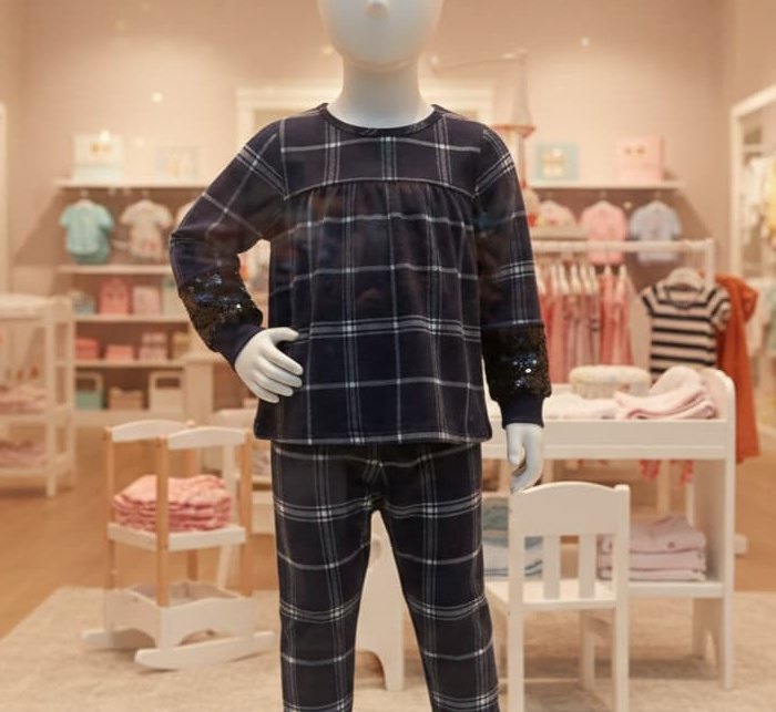 Girls shirt pajama with check design