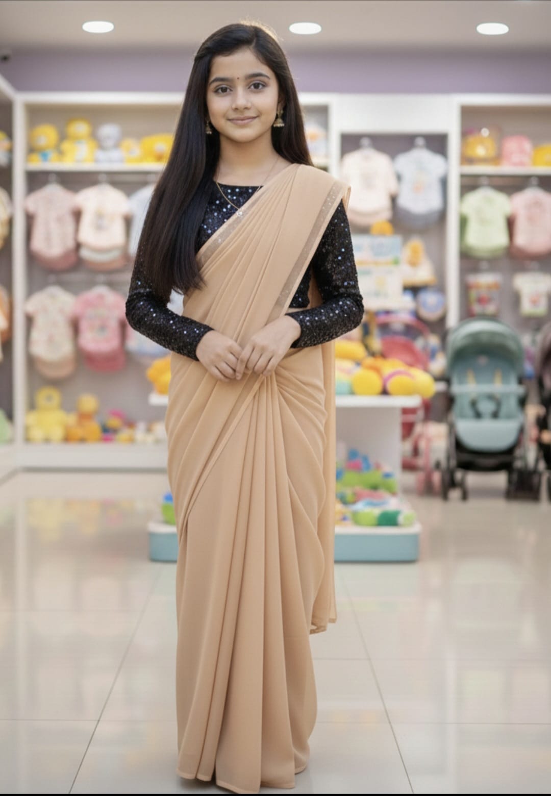 Girls sequence top with net saree summer