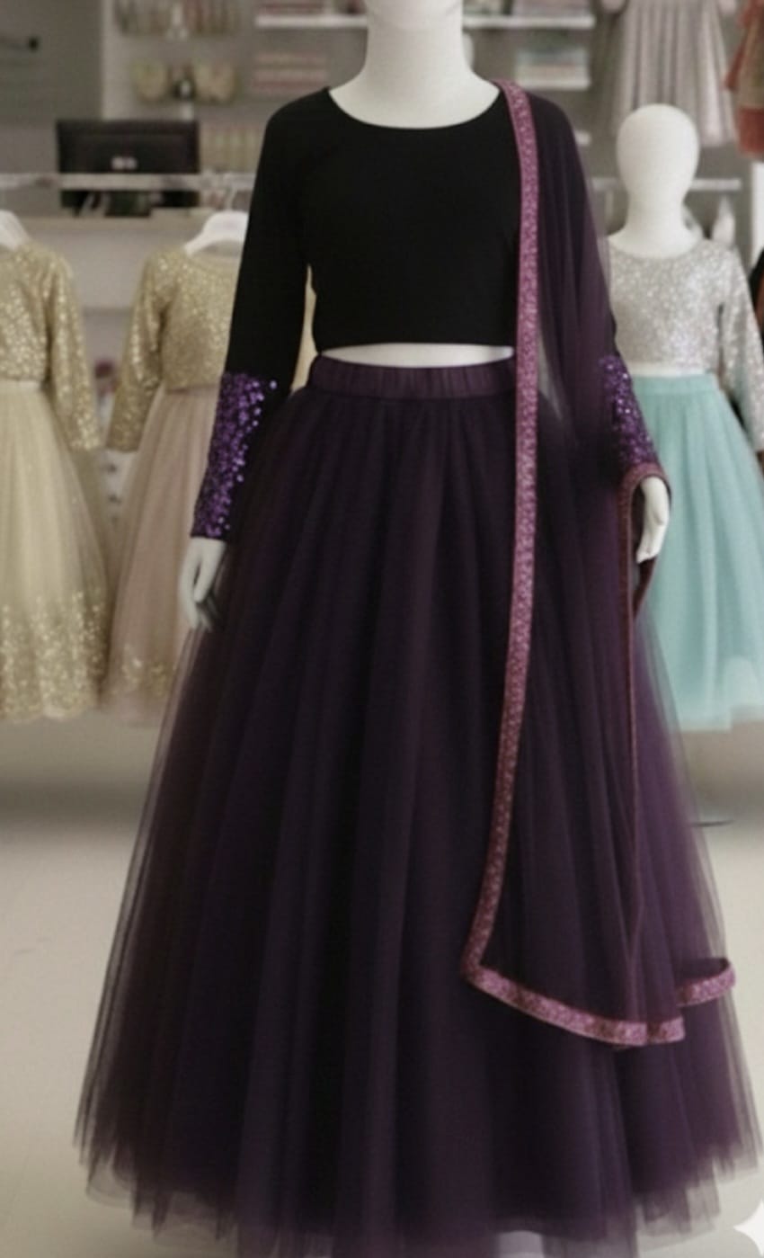 Girls sequence top with net lehenga summer