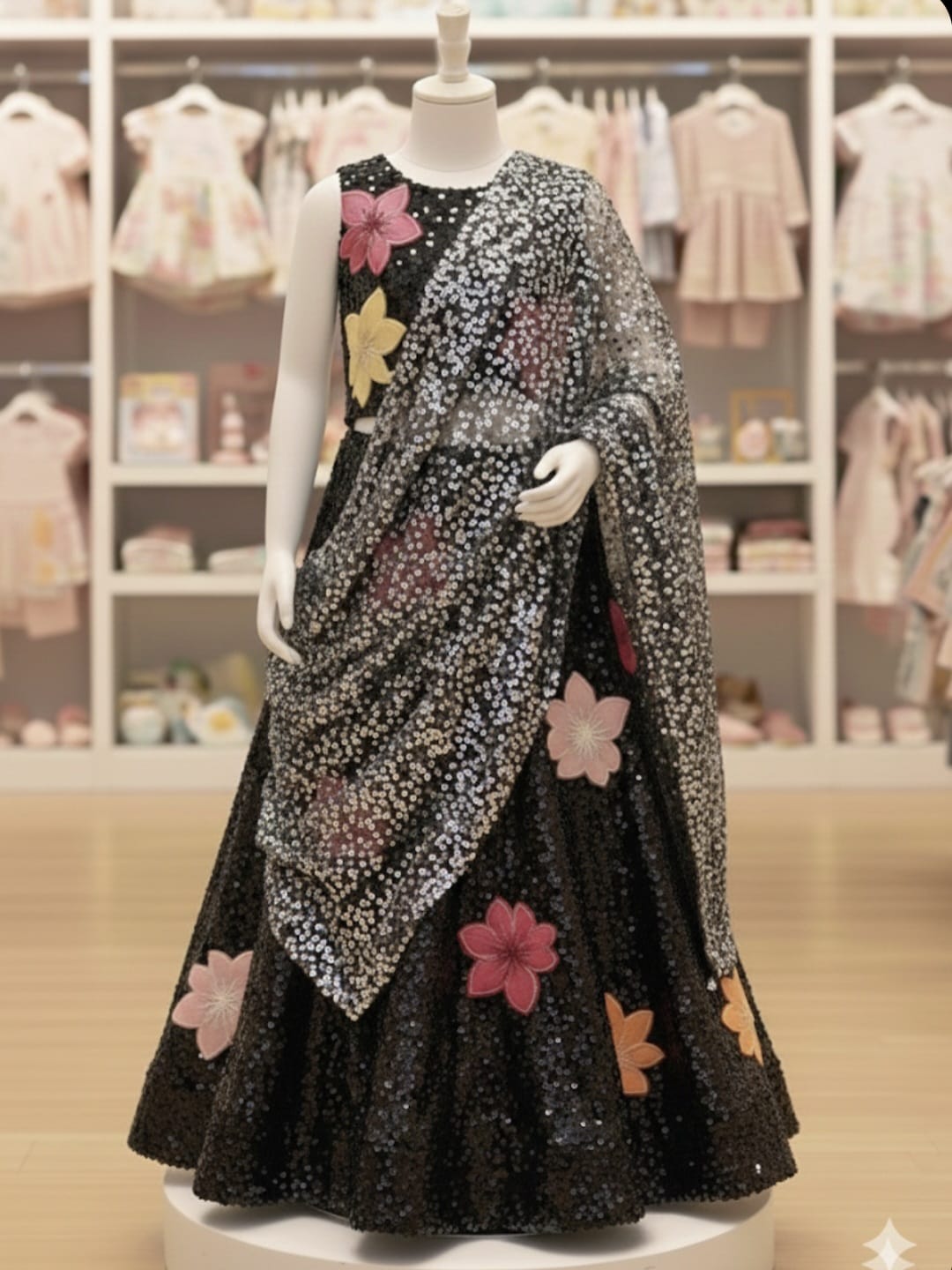 party wear lehenga top with sequence dupata set baby girls