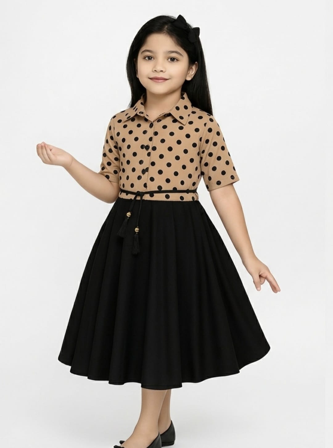 Top polka dots floral with skirt black set girls