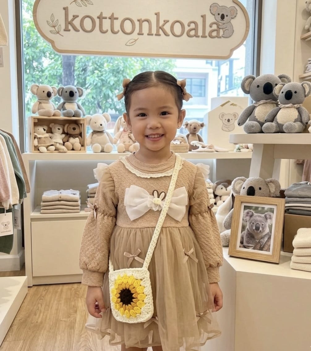 floral frock with knitted purse net summer for cute girls