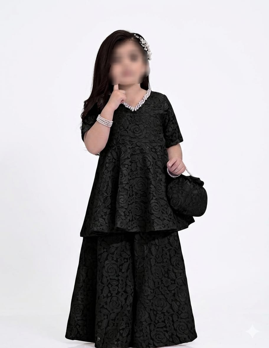Girls frock plazo with potly purse