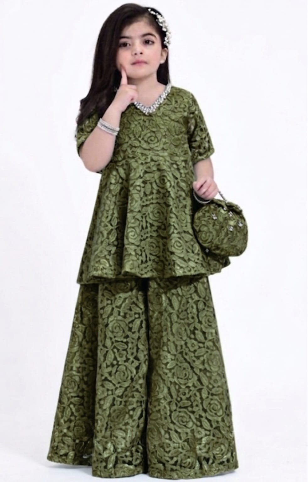 Girls frock plazo with potly purse