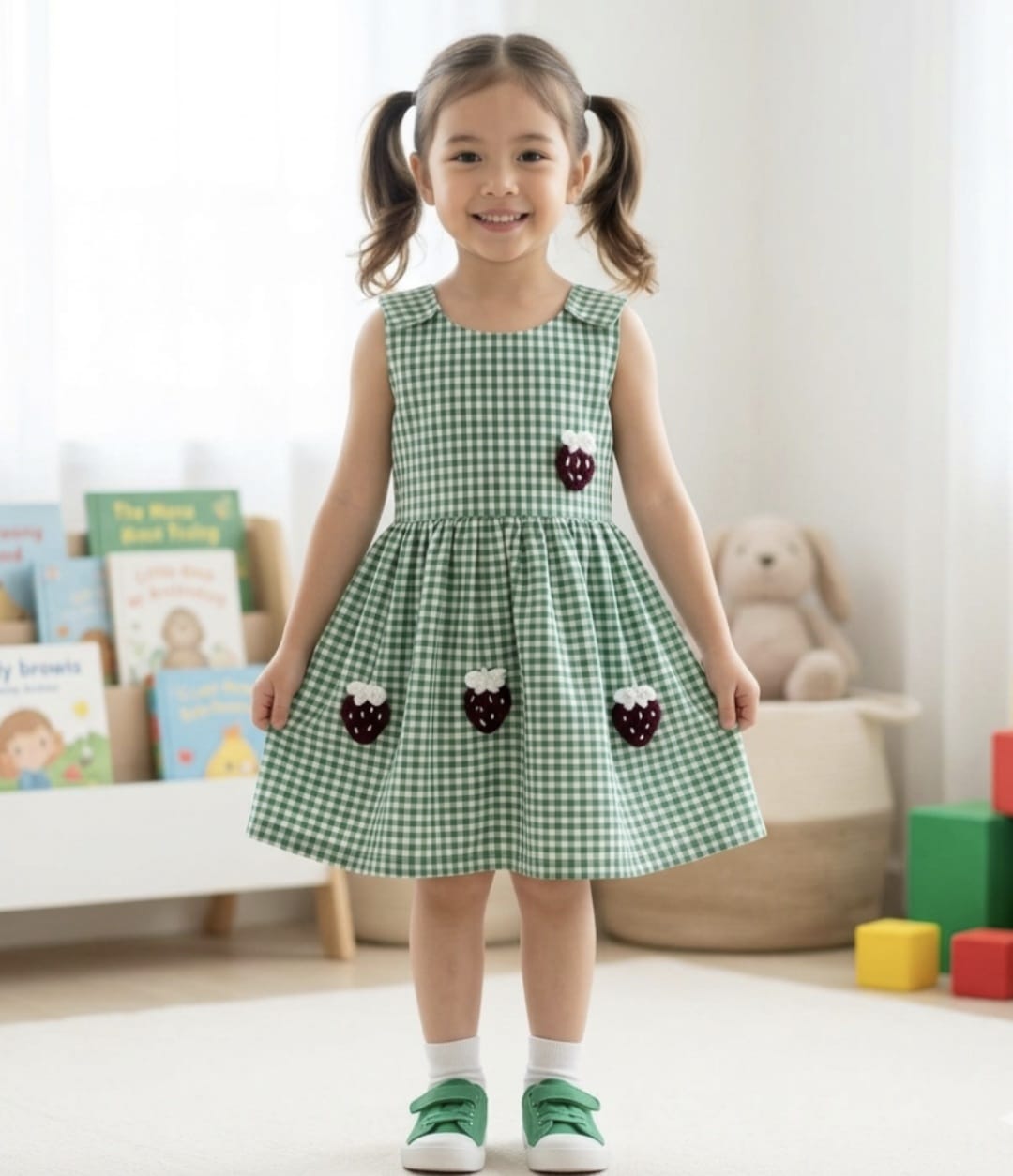 1 piece girls check frock cotton soft summer