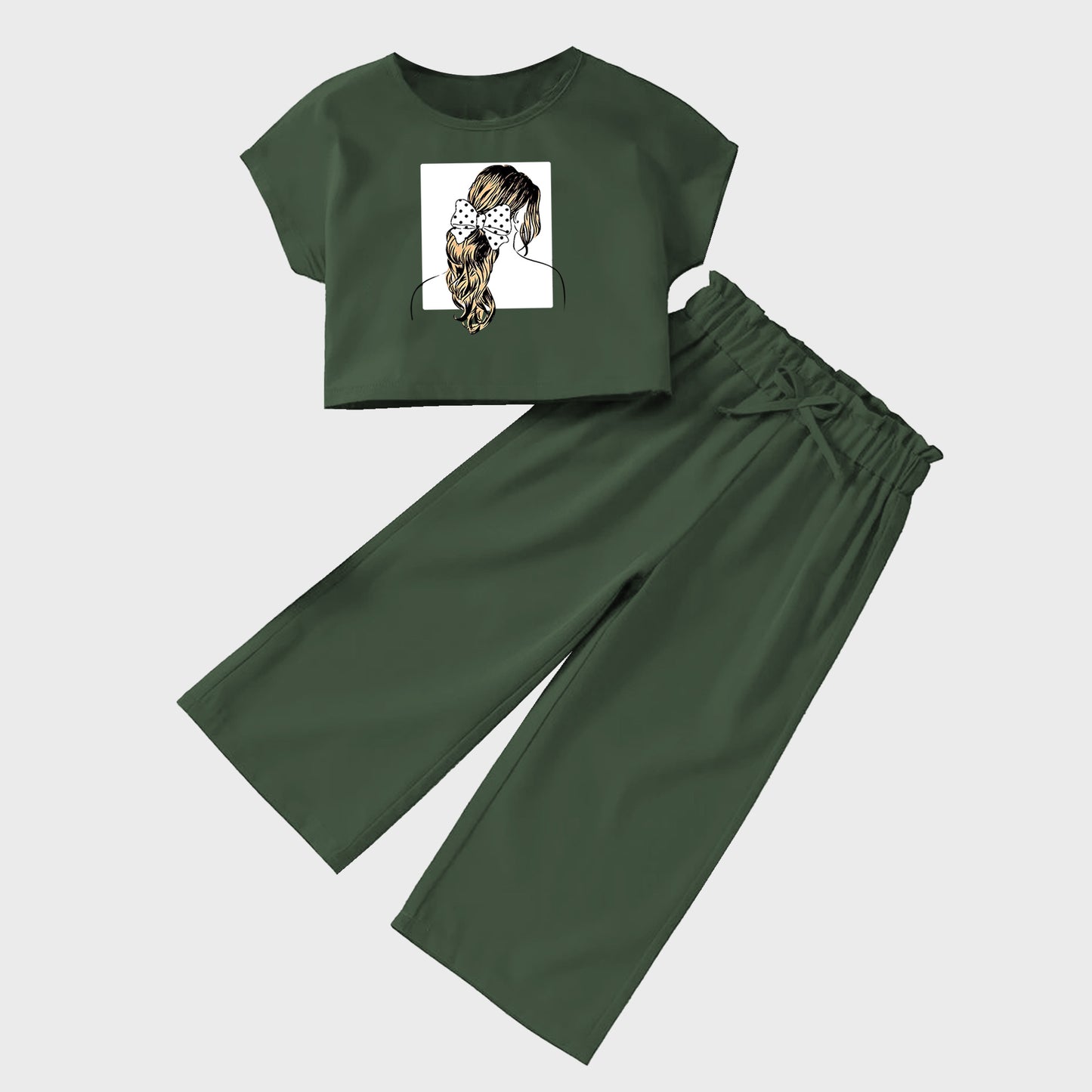 Graphic Toddler Girls Top and Pant Outfit Set (Green)