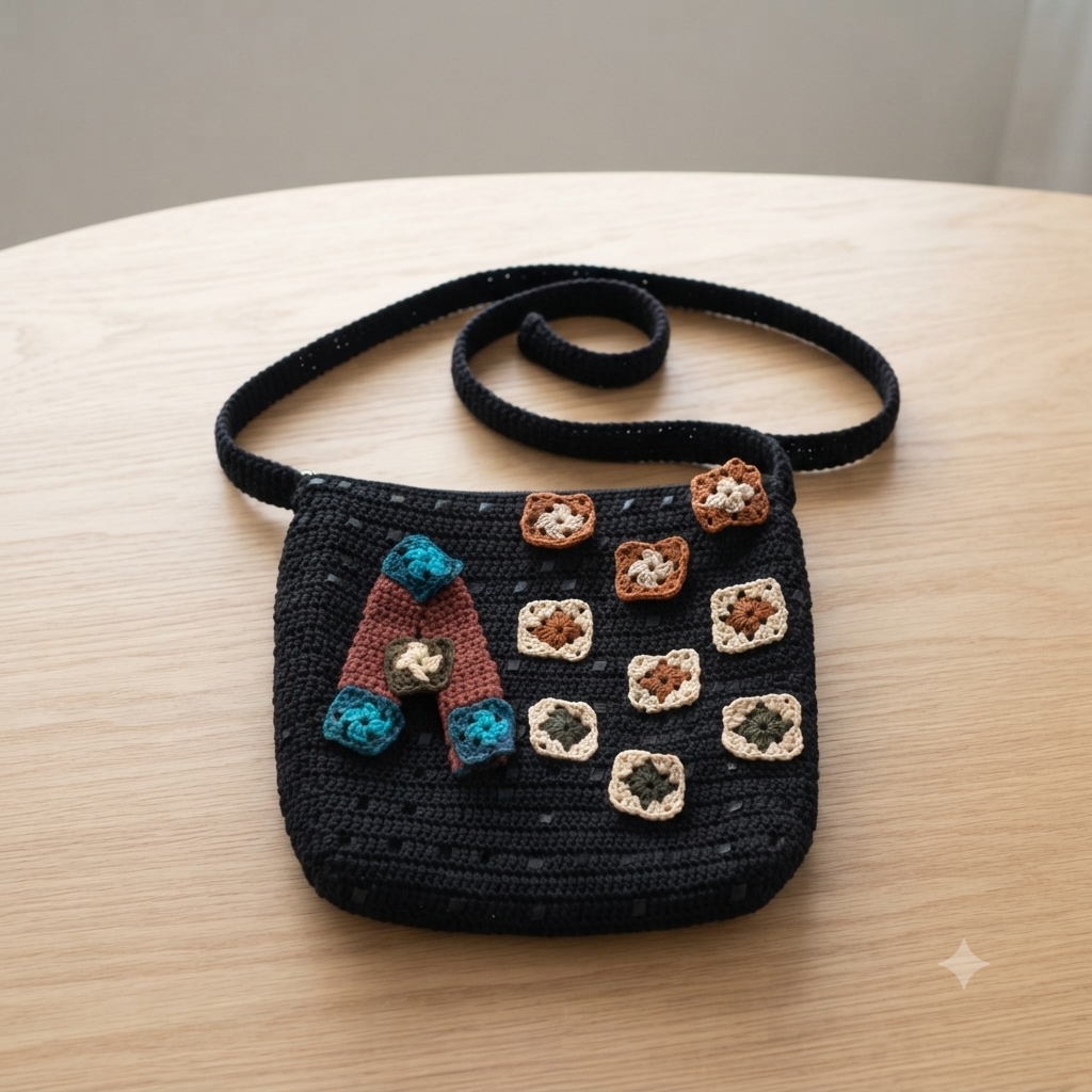 Ladies high quality knitted hand bag black