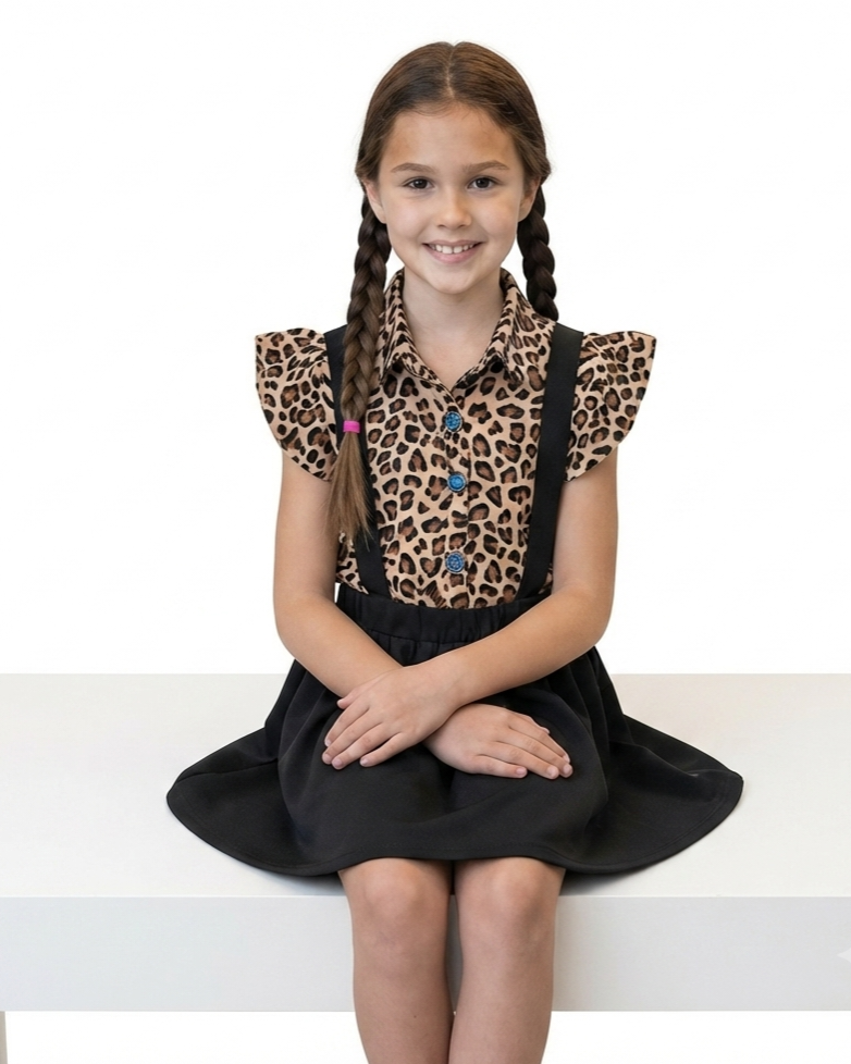 2 piece skirt set with shirt cotton for cute girls