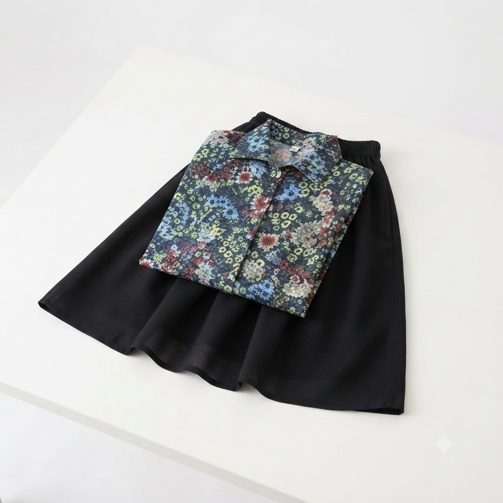 2 piece girls set design top flowers skirt