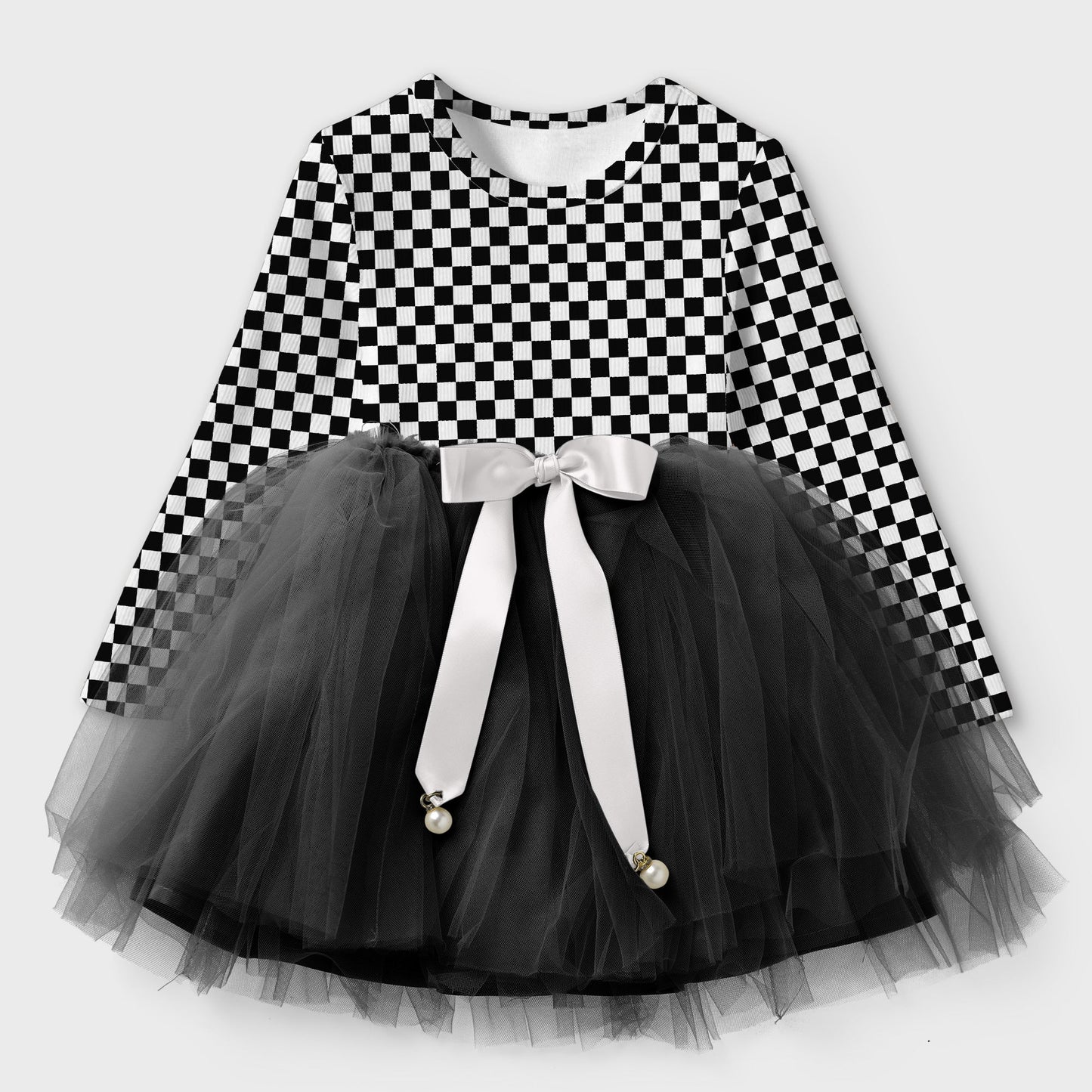 Girl & Toddler Chess Plaid Design Net Frock Dress  (Winter Stuff)