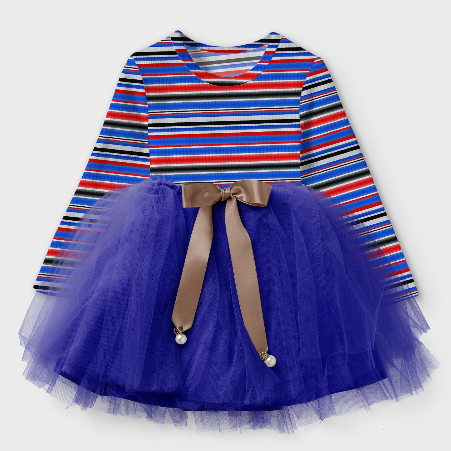 Girl & Toddler Multi-color lining Design Net Frock Dress (Winter Stuff)