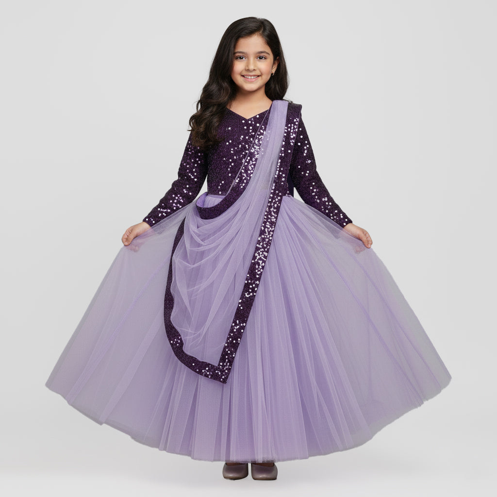 Girls sequence top with net lehenga summer