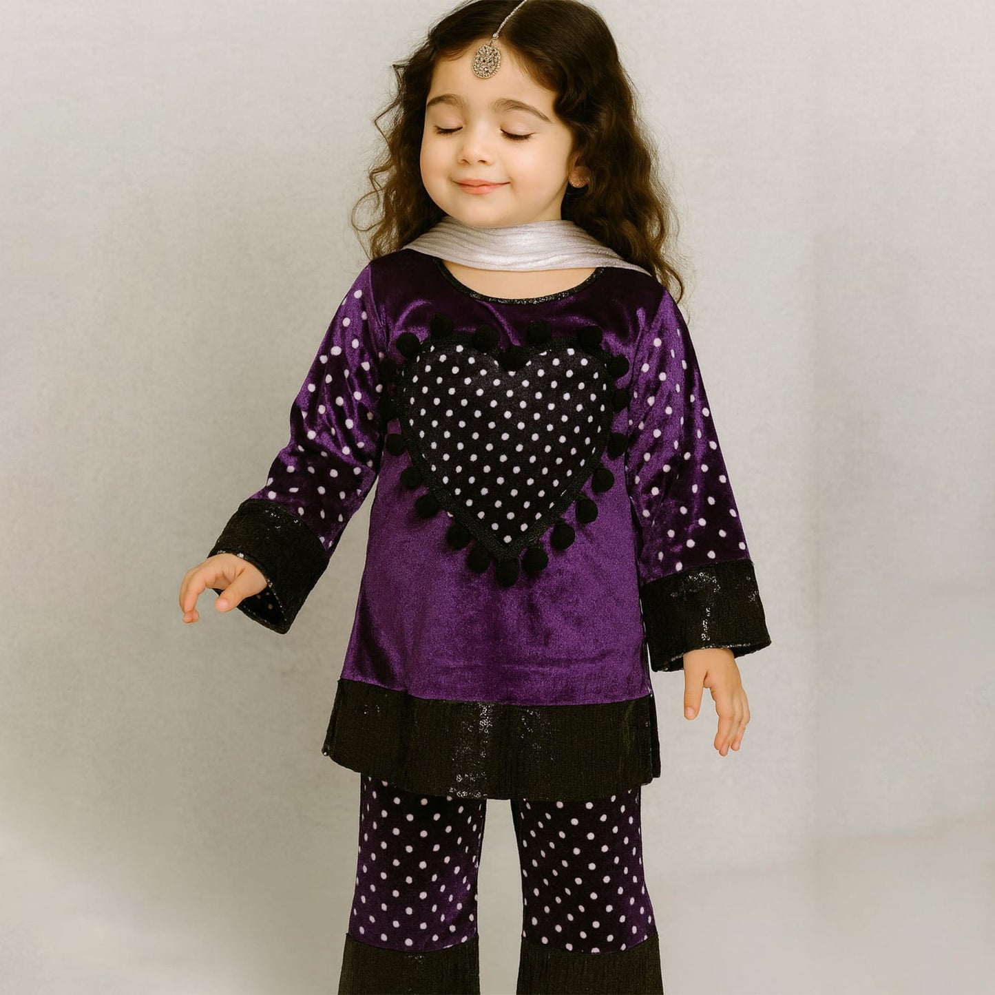 dress girls velvet style  design polka dots