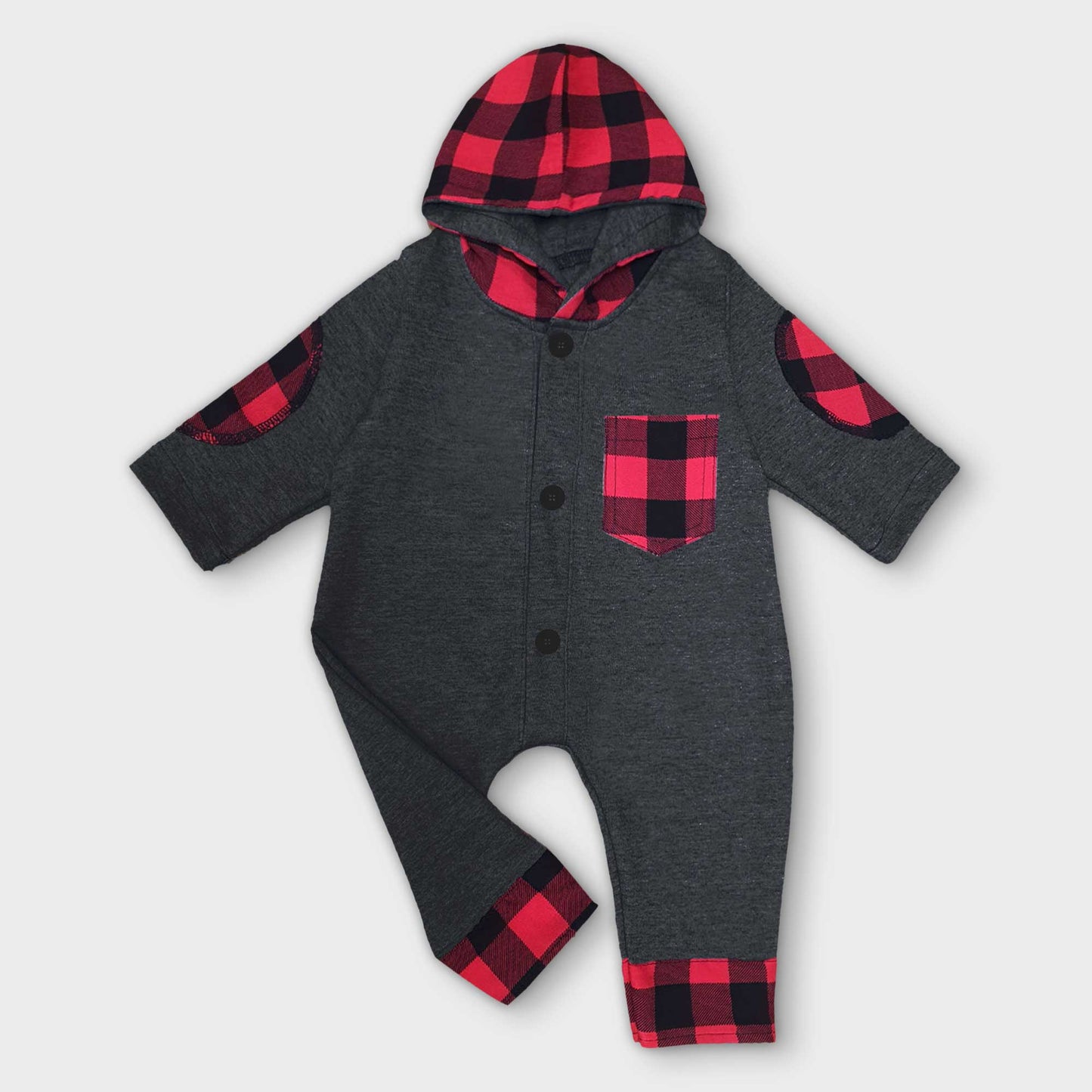 Baby Boy/Girl Toddlers Red Plaid Pocket Bodysuit Romper (Winter Stuff)