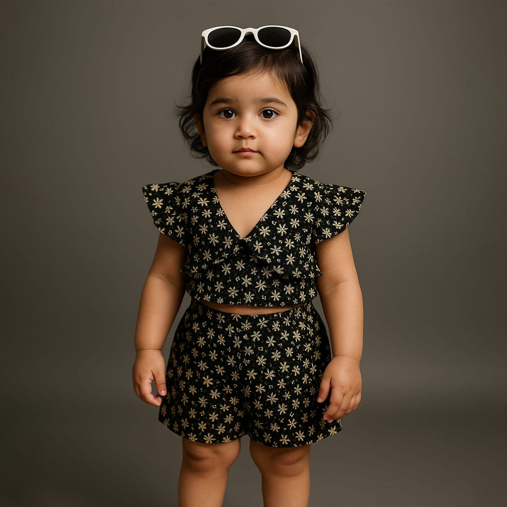3-Pcs Baby Girl Set lawn cotton short top and cardian Design