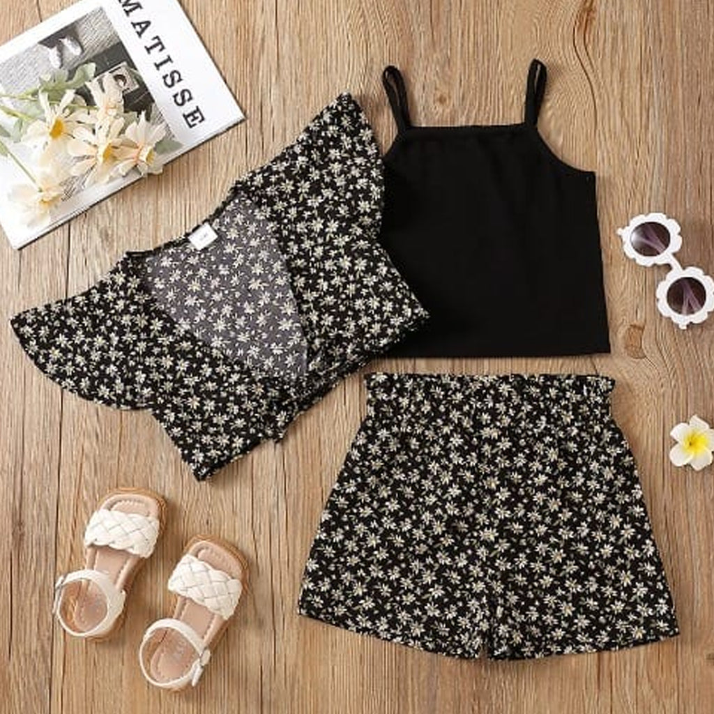 3-Pcs Baby Girl Set lawn cotton short top and cardian Design