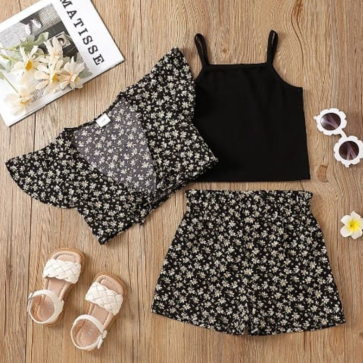 3-Pcs Baby Girl Set lawn cotton short top and cardian Design