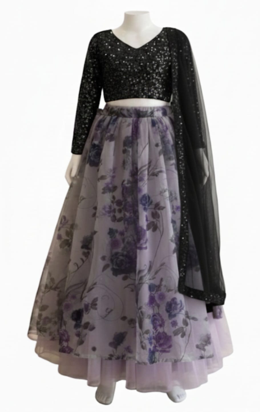 Girls sequence top with net lehenga