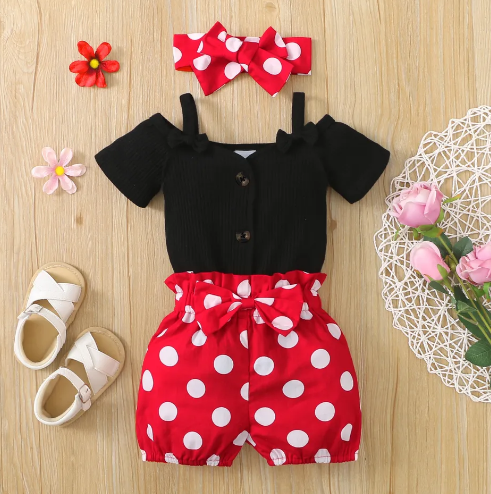 3 Piece Baby Girl Toddlers  top with short  head band summer