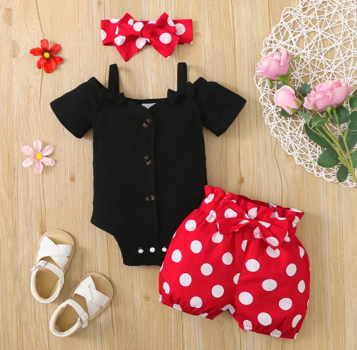 3 Piece Baby Girl Toddlers  top with short  head band summer