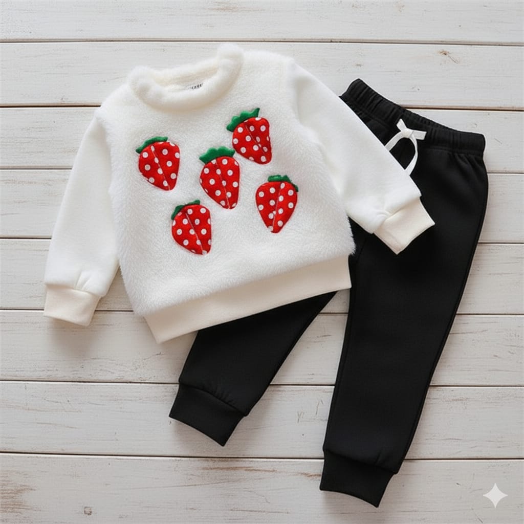 2 PIECE fur top strawberry with pajama set