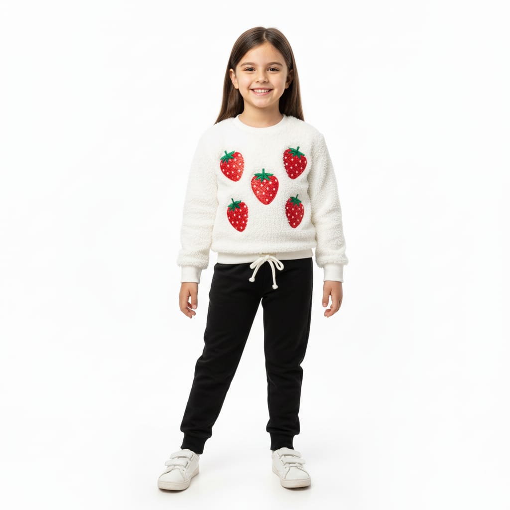 2 PIECE fur top strawberry with pajama set