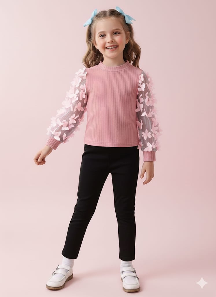 Girls Fleece Set 3d butterfly top pajama