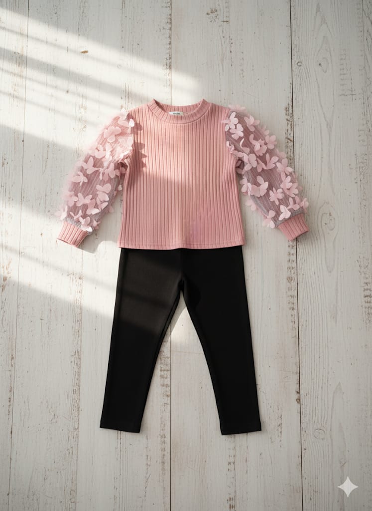 Girls Fleece Set 3d butterfly top pajama