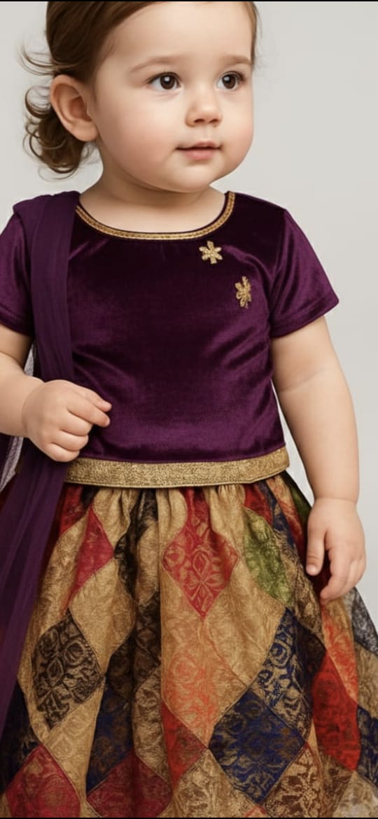 velvet beautiful  lehenga set kids baby girls