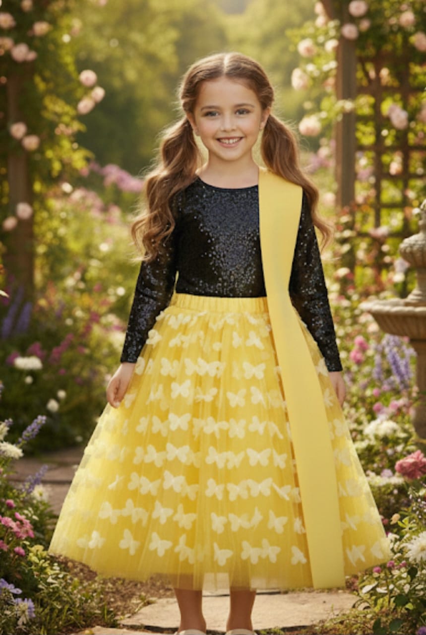 3D party wear butterfly lehenga top dupata set baby girls