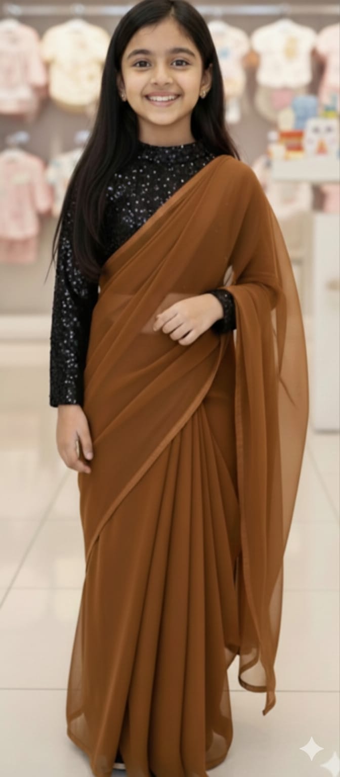 Girls sequence top with net saree summer