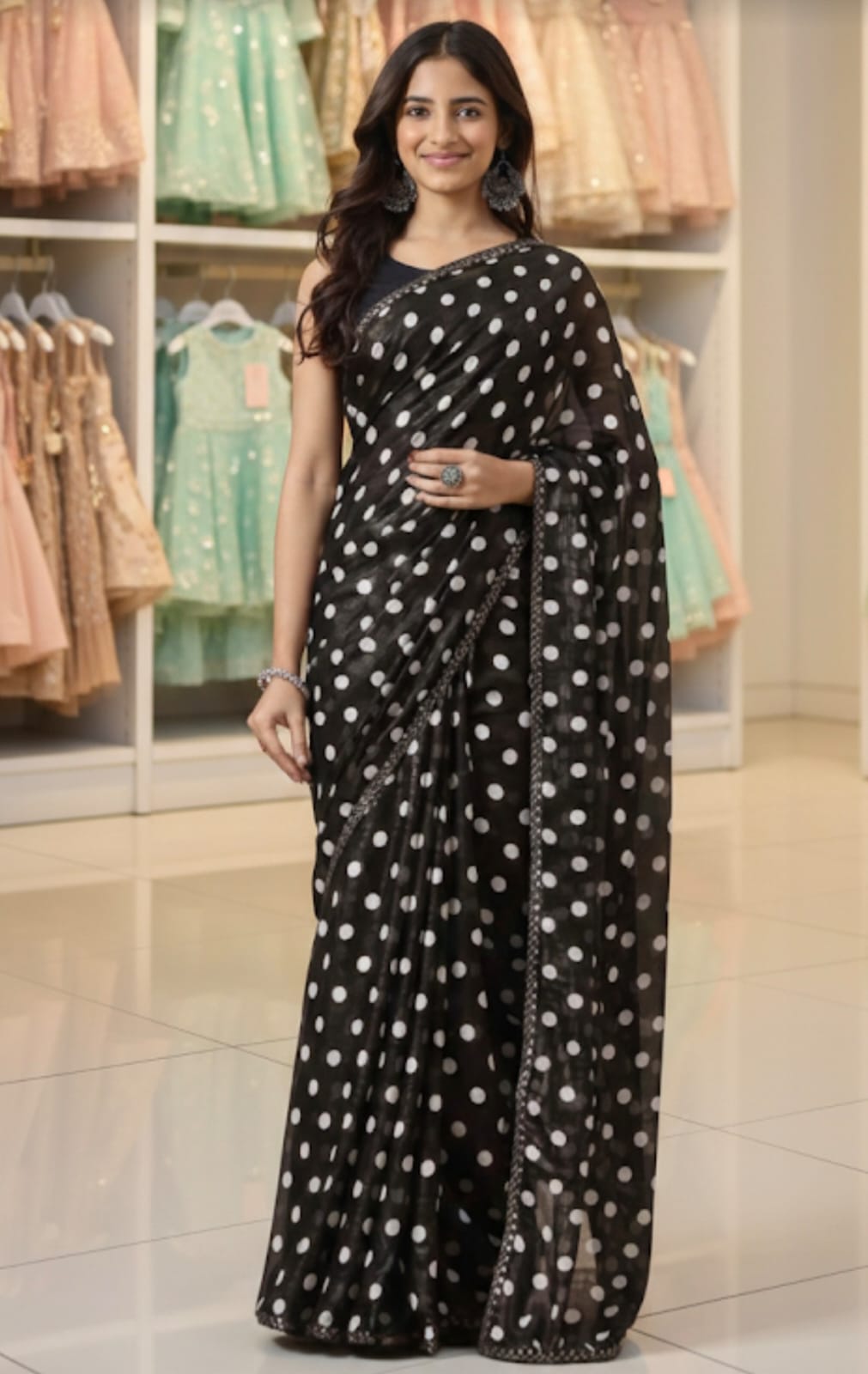 polka dots Fashion Saree for your beautiful girls