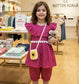 Top polka dots floral frock shorts with purse set girls