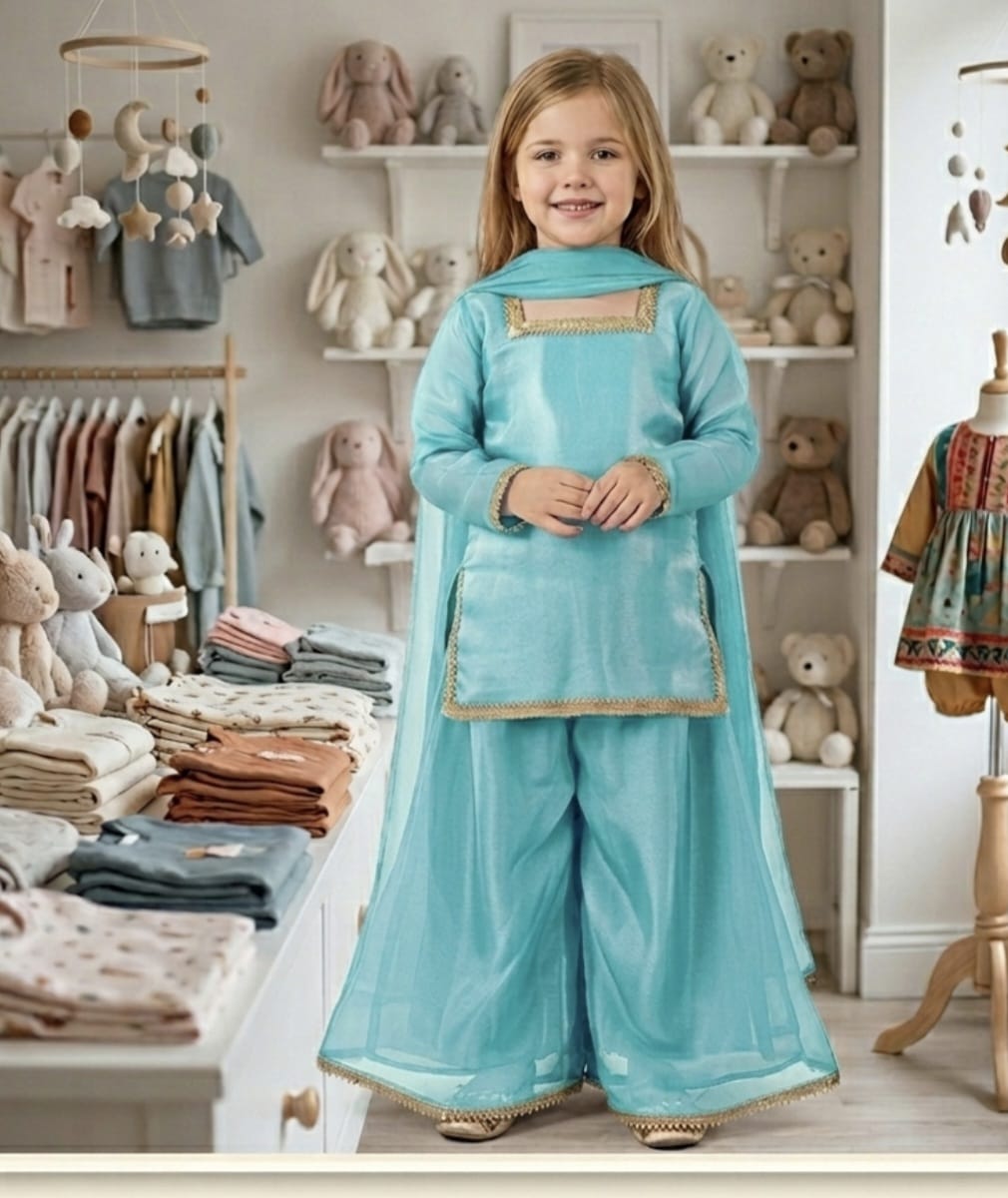 2 piece silk net bellbottom for cute girls